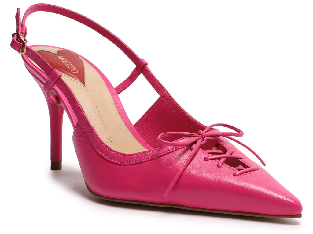 Scarpin Rosa Couro Bico Fino Slingback Gisele 12930 Arezzo