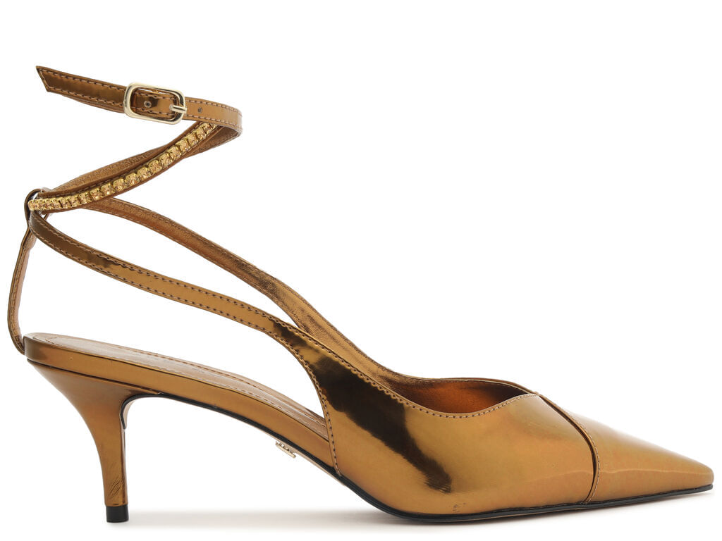 Scarpin Dourado Cetim Salto Fino Tiras Anny 12757 Arezzo