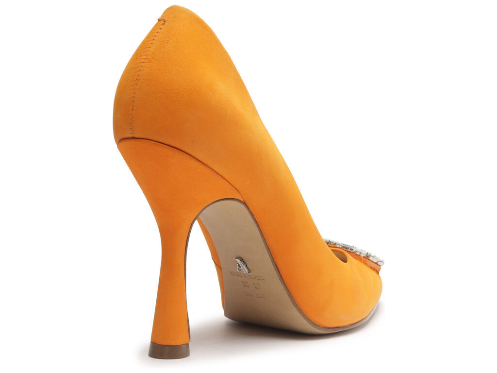 scarpin laranja nobuck bico fino pedraria 13039 arezzo-3