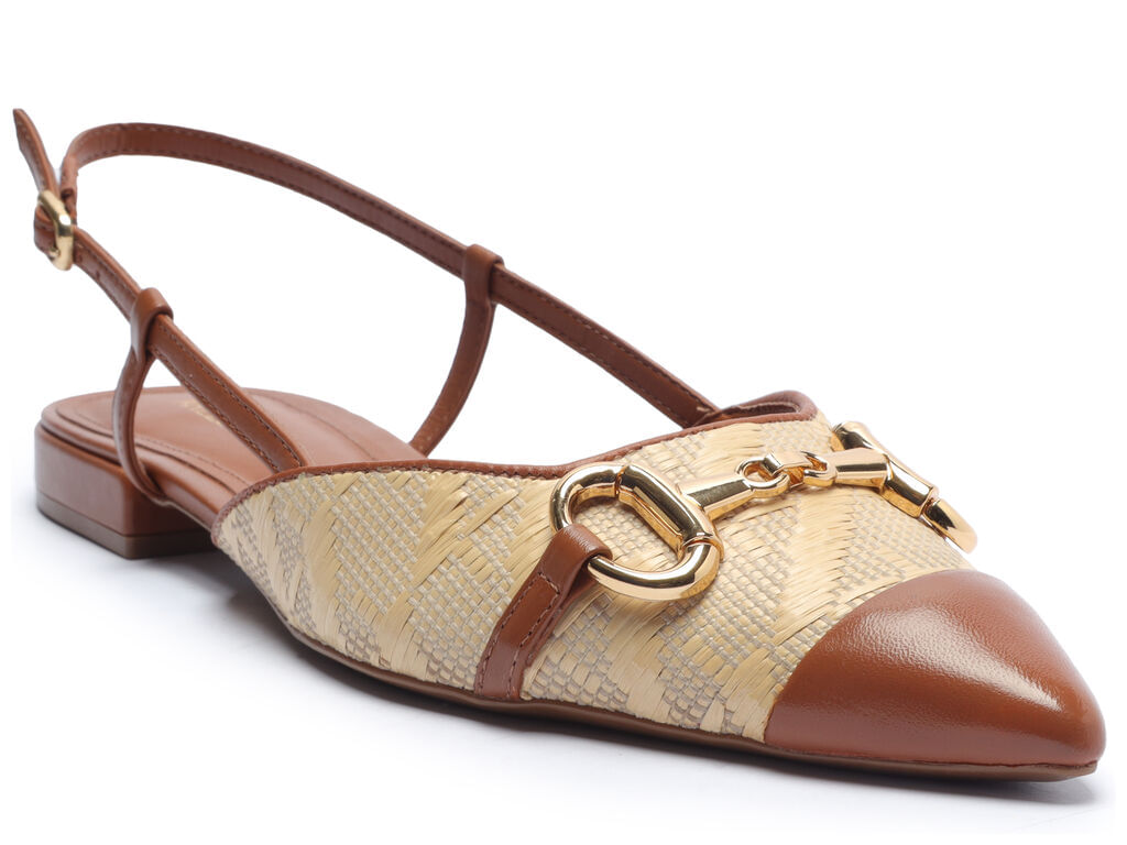 Sapatilha Bege Tramada Monograma Slingback A13029 Arezzo