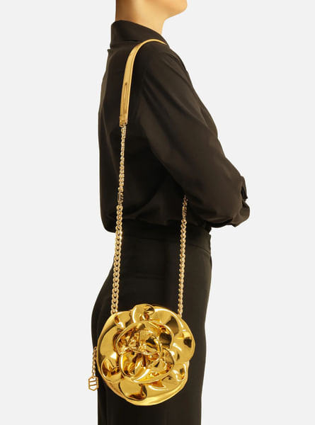 bolsa arezzo tiracolo dourada couro pequena flor 50018-2