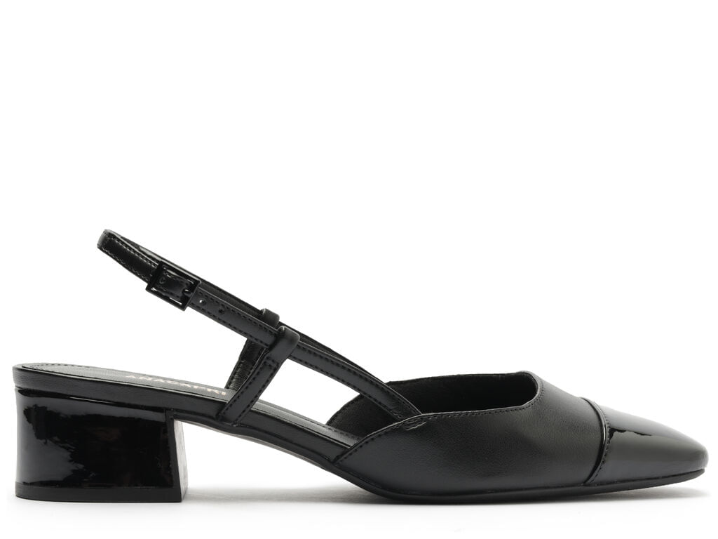 Imagem da variante: Sapatilha Anacapri Slingback Preta Salto Bloco Ponta Verniz 30568 ECO NAPA KI - PRETO - 34