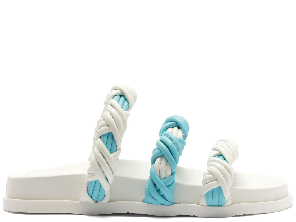sandalia arezzo rasteira branca tiras mix azul 12016-1