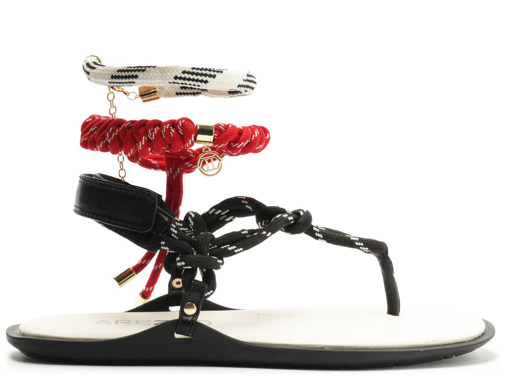 sandalia arezzo rasteira preta couro custom anklet 13482-1
