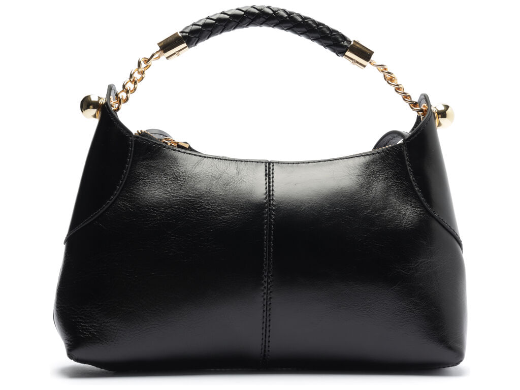 Imagem da variante: Bolsa Arezzo Tiracolo Preta Couro Média Alça Metais LEATHER CRE - PRETO - UN