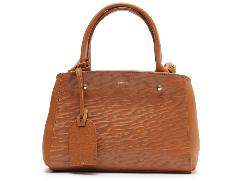 Imagem da variante: Bolsa Arezzo Tote Marrom Couro Wave Bella Pequena NEW WAVE/FL - JUNGLE NUT - UN