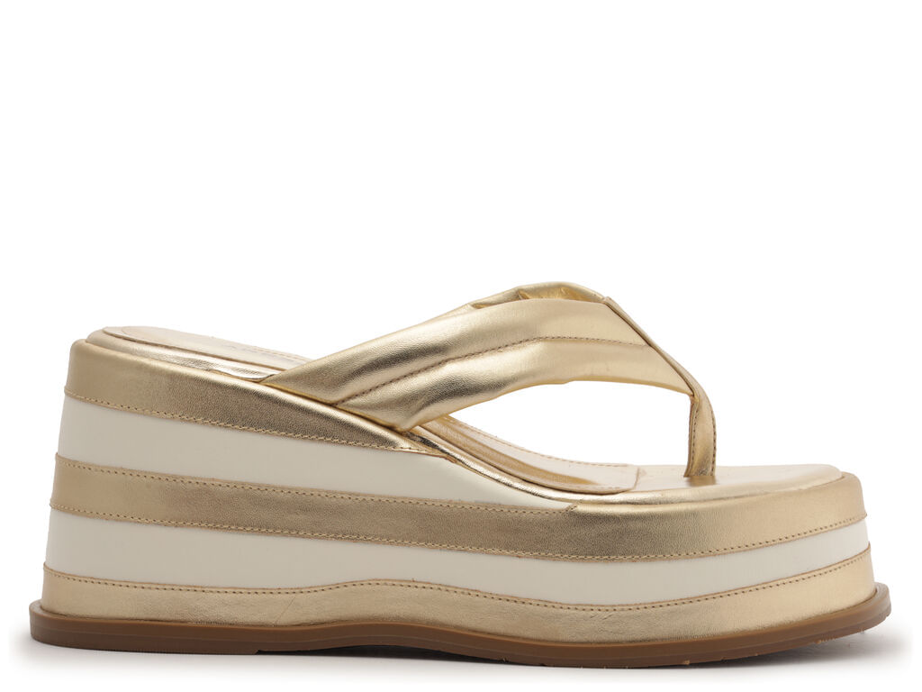 tamanco arezzo dourada couro plataforma flip flop 13508-1