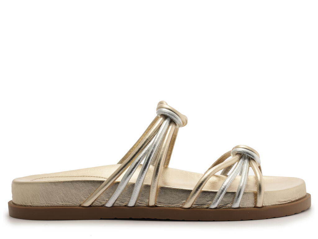 sandalia arezzo dourada tiras finas bicolores 12016-1