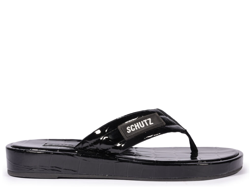 Imagem da variante: Chinelo Schutz Zoe Couro Preto Wide Croco 22129 WIDE CROCO  - BLACK - 34