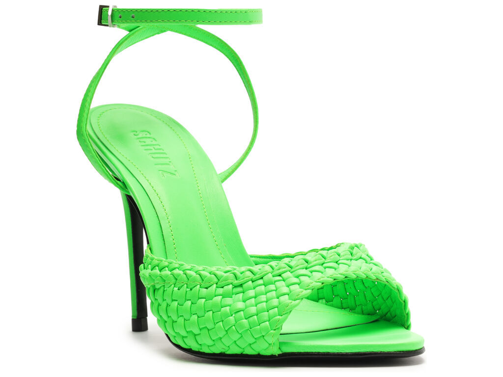 sandalia schutz salto alto fino couro verde 22253-2