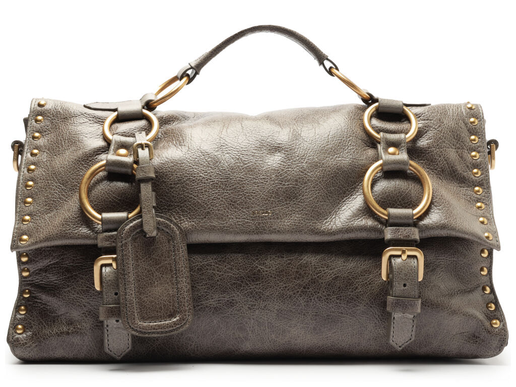 bolsa arezzo satchel pewter couro cora grande-1