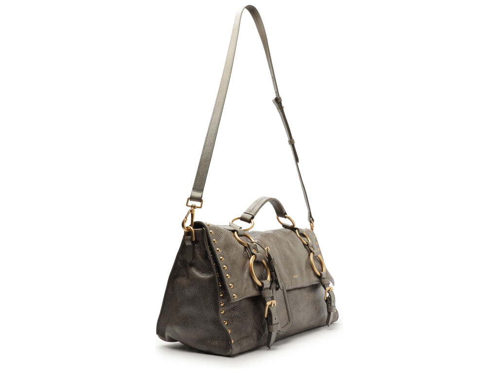 bolsa arezzo satchel pewter couro cora grande-2