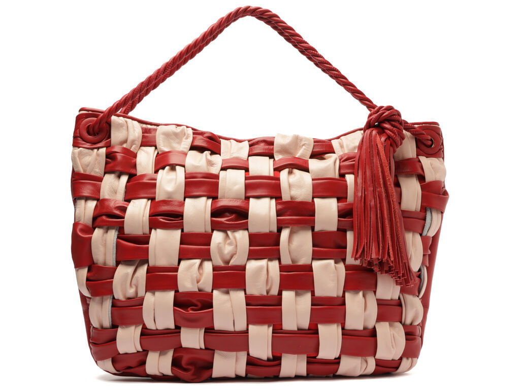 bolsa arezzo hobo grande linor leather tramada vermelha/bege-1