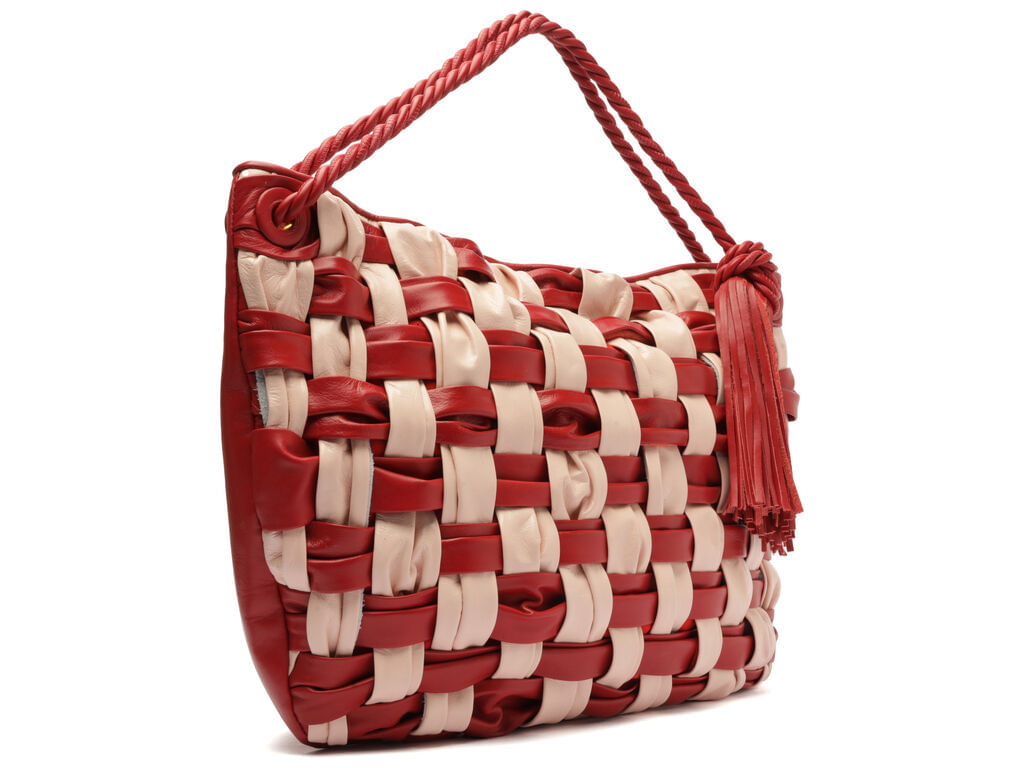 bolsa arezzo hobo grande linor leather tramada vermelha/bege-2