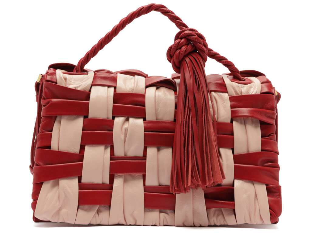 bolsa arezzo trancada bicolor couro grande vermelha-1