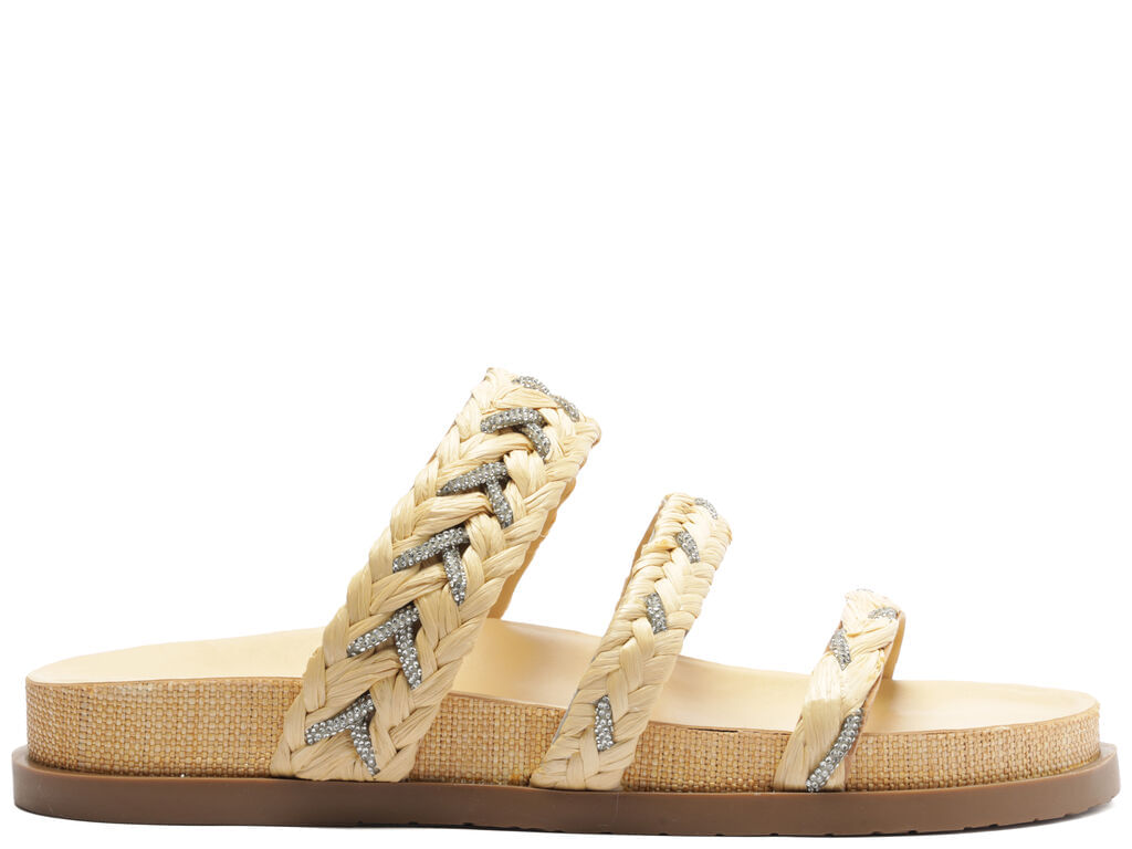 sandalia arezzo papete bege palha tiras strass-1