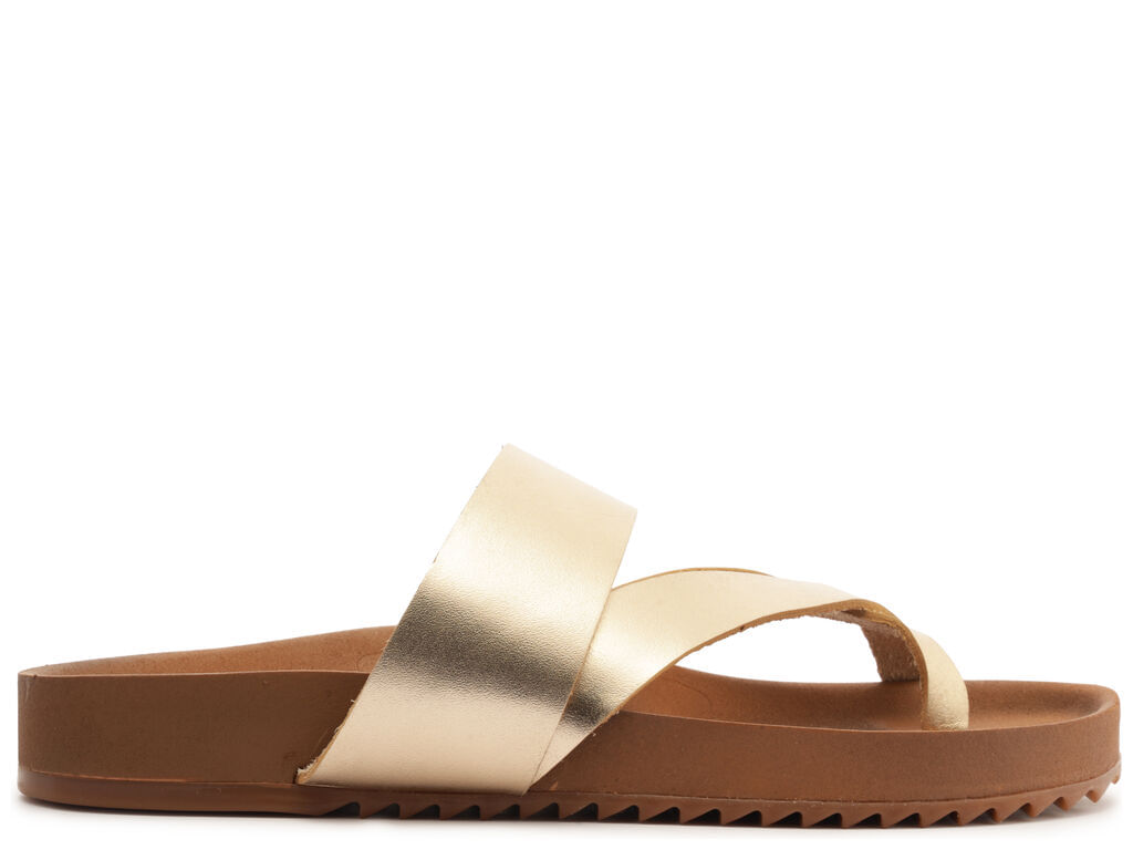 Imagem da variante: Sandália Arezzo Couro Metalizado Dourado Design Minimalista NEW LEATHER - PLATINO - 33