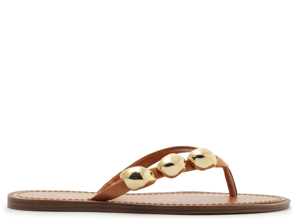 sandalia arezzo rasteira marrom couro flip flop metais-1