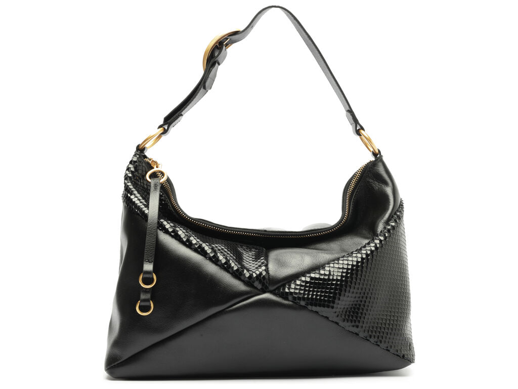 Imagem da variante: Bolsa Arezzo Hobo Preta Média Snake Leather SNAKE LEATH - PRETO - UN