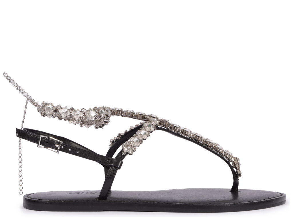 Imagem da variante: Sandália Schutz Rasteira Couro Pedraria Preta Minimalista DELUXE NAPP - BLACK - 34