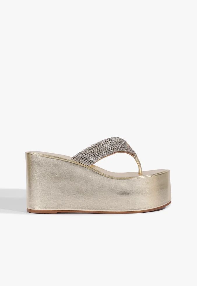 chinelo schutz plataforma couro dourado brilho-1