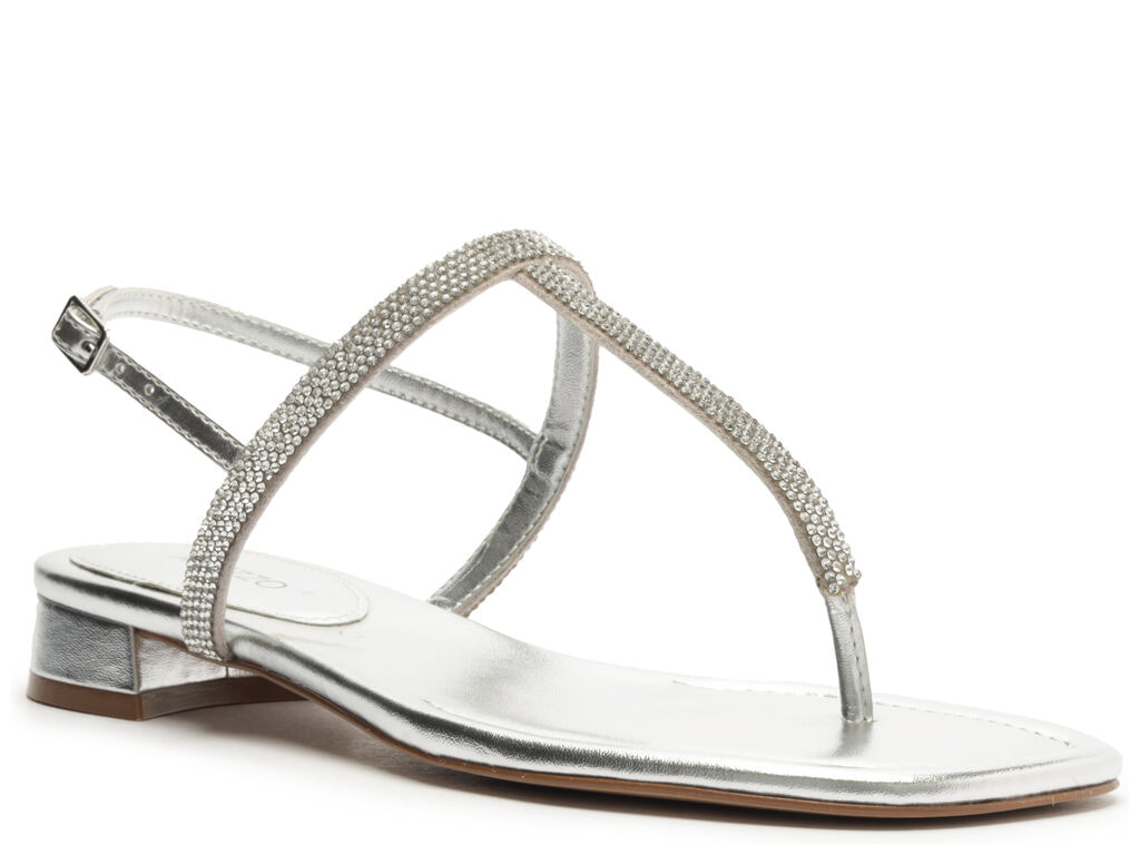 sandalia arezzo salto baixo couro metalizado prata strass-2