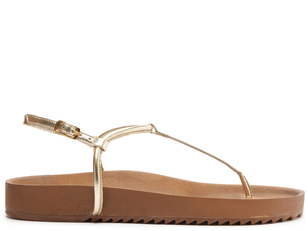sandalia arezzo papete dourada flatform tiras slim-1