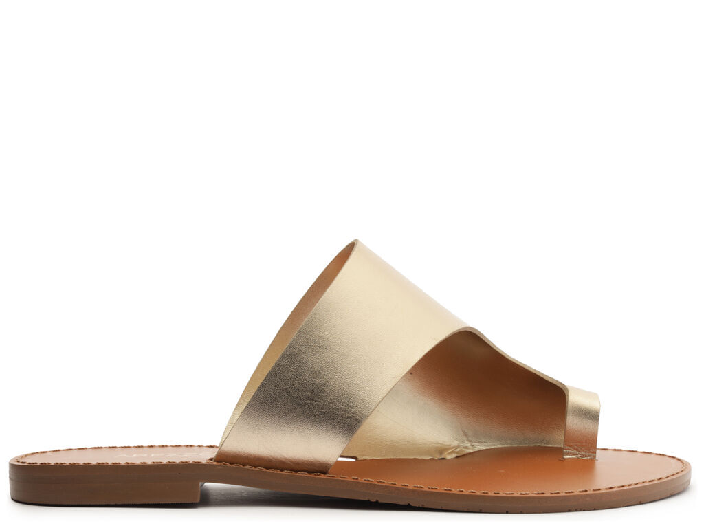Imagem da variante: Sandália Arezzo Dourada Rasteira Leather Metal LEATHER MET - PLATINO - 34
