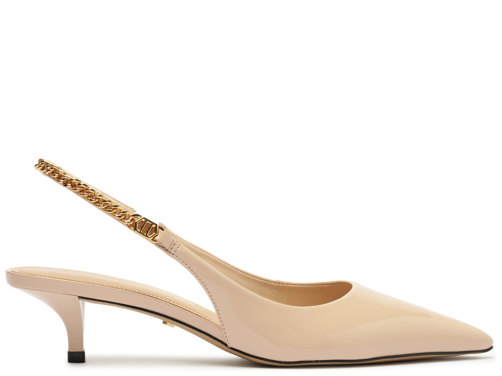 scarpin arezzo eco verniz bege salto baixo-1
