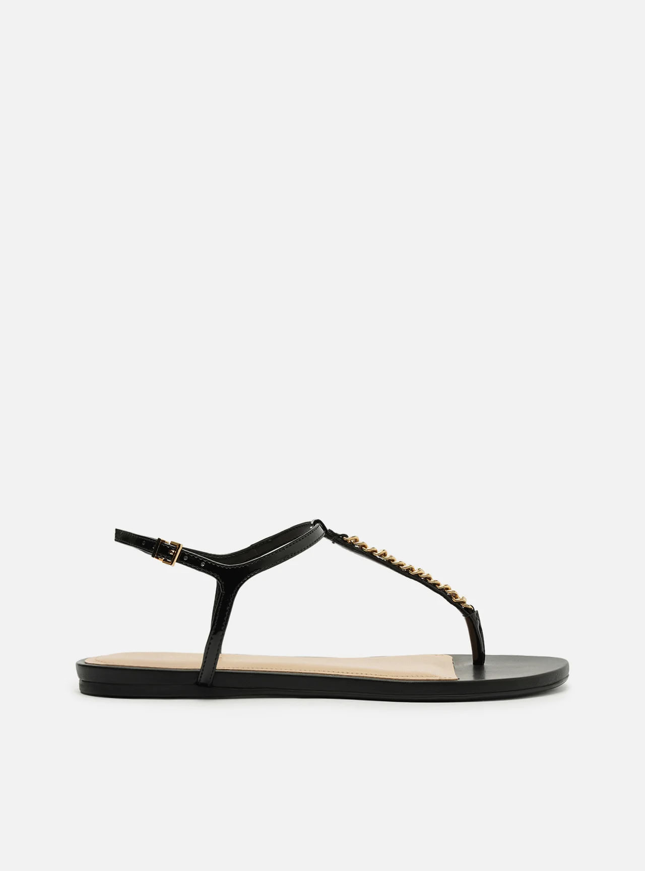 sandalia arezzo rasteira preta verniz slim corrente-1