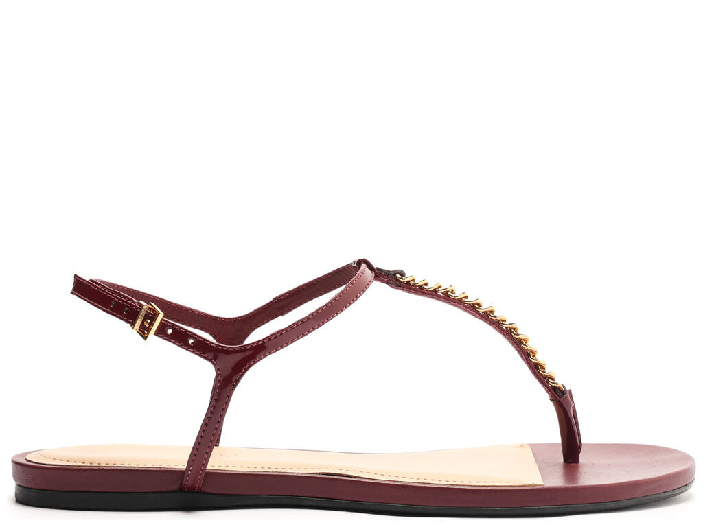 Imagem da variante: Sandália Arezzo Rasteira Vermelha Verniz Slim Corrente ECO VERNIZ  - WINE BERRY - 34