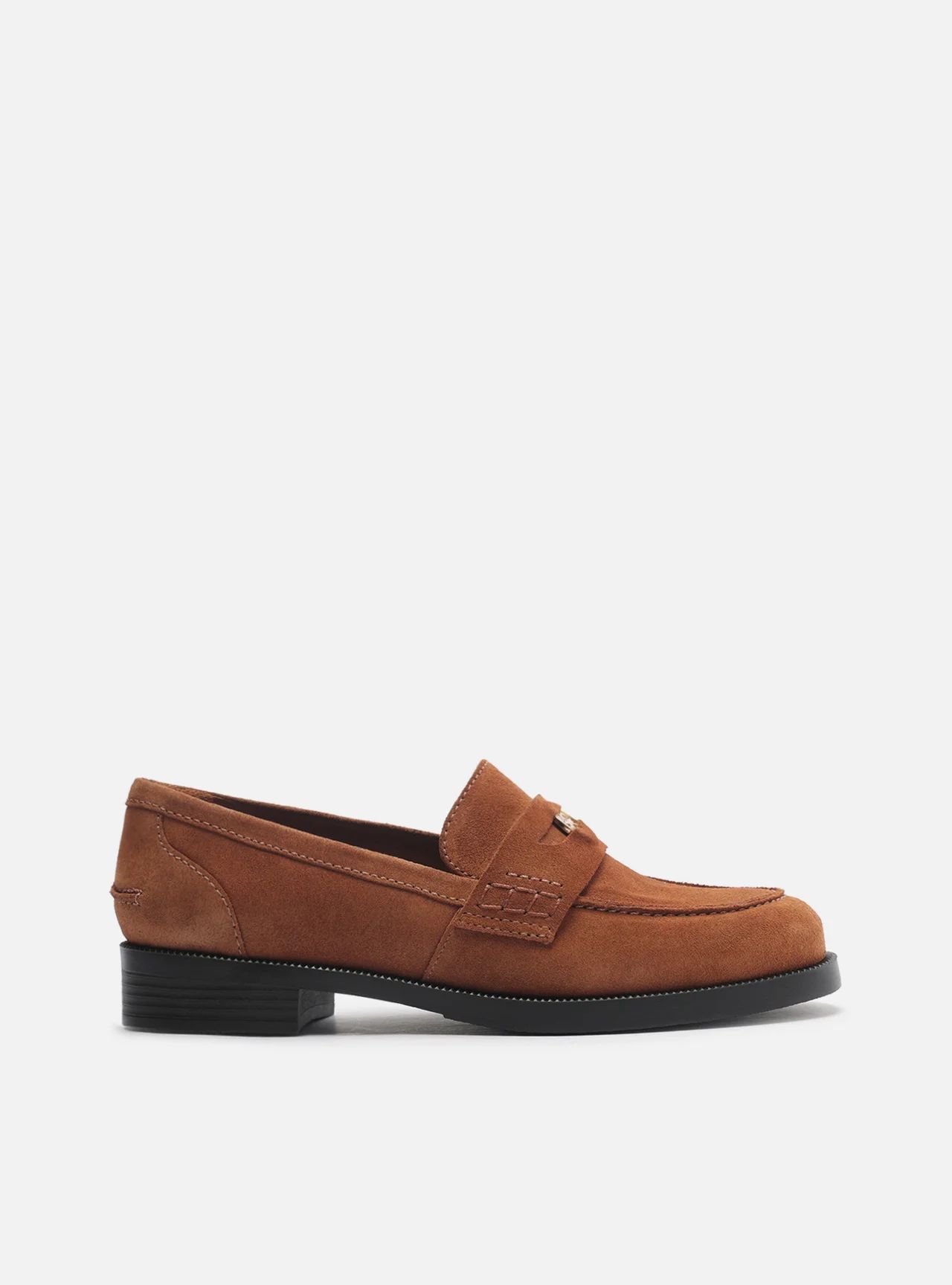mocassim arezzo marrom suede bico redondo medalha-1