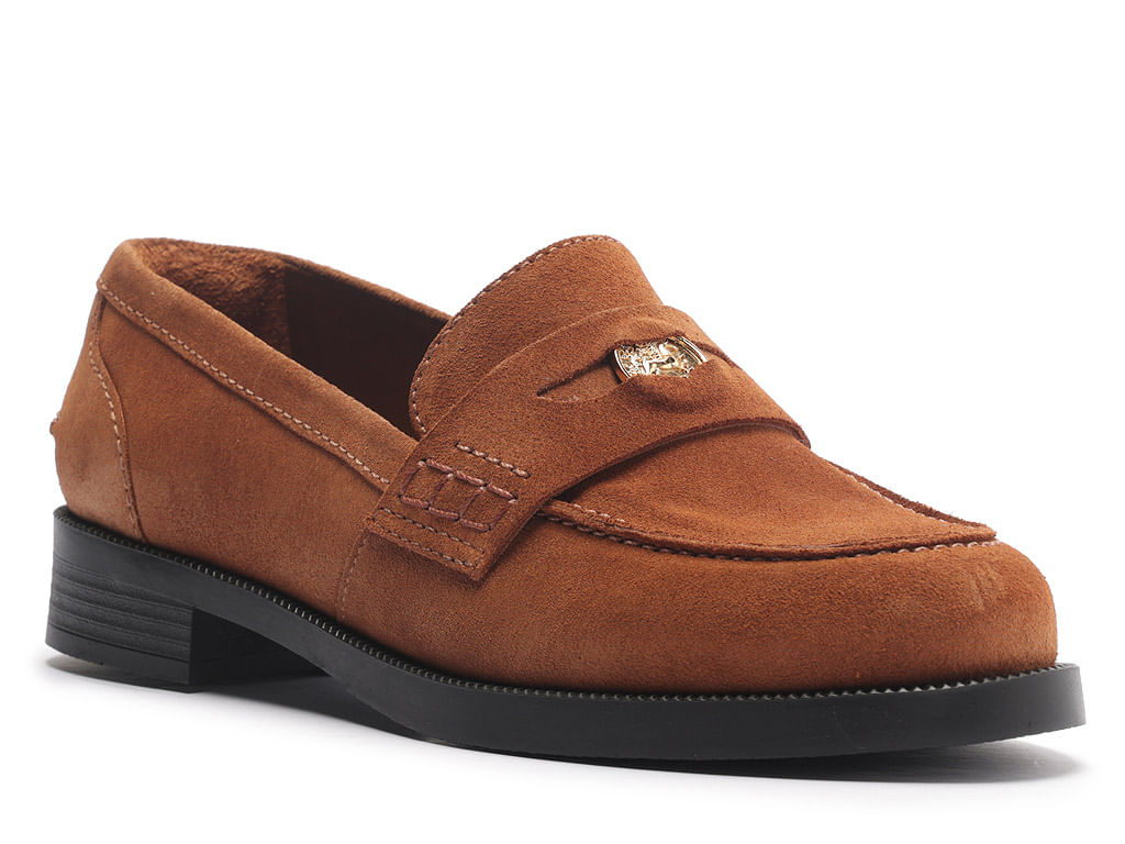 mocassim arezzo marrom suede bico redondo medalha-2