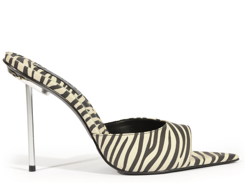 mule schutz michella camurca preto zebra bico folha salto fino alto 2212-1