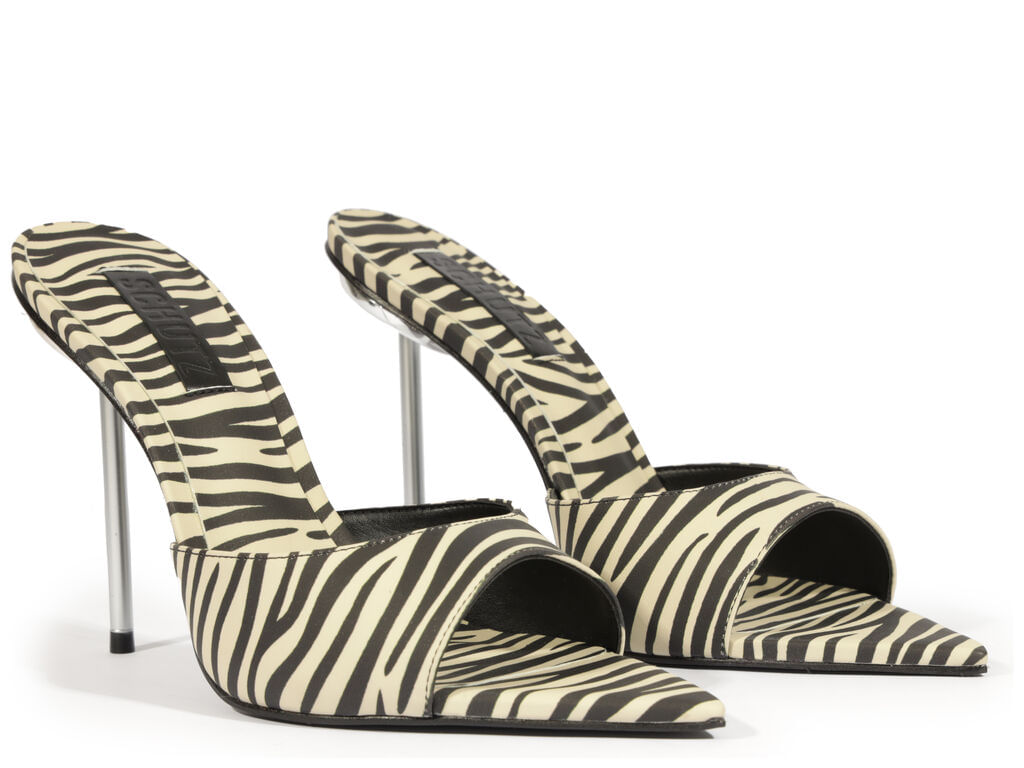 mule schutz michella camurca preto zebra bico folha salto fino alto 2212-2