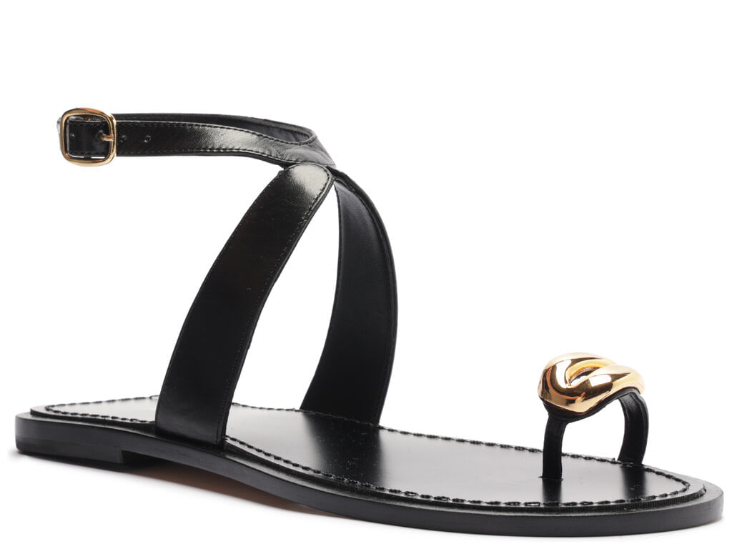 sandalia arezzo rasteira preta couro metal bold-2