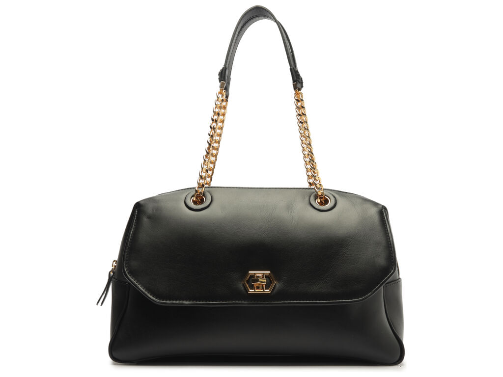 bolsa arezzo bowling preta couro grande encaixe metal-1