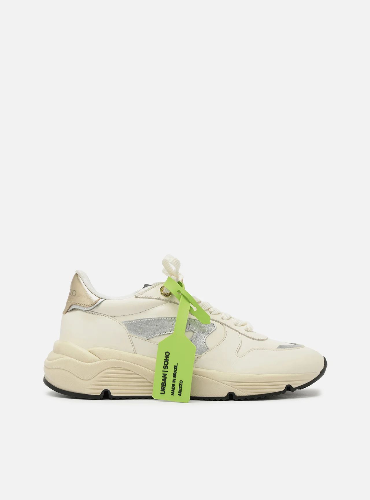 tenis arezzo branco couro esportivo metalizado tag-1