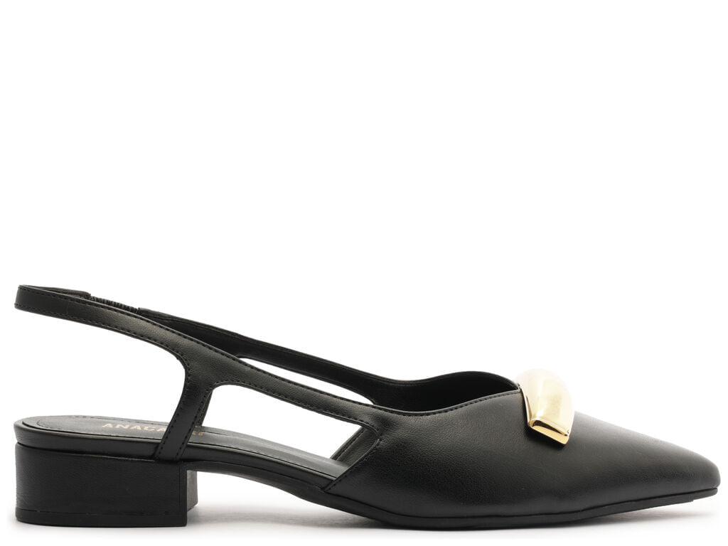 Imagem da variante: Sapatilha Anacapri Slingback Marie Preta Detalhe Metal ECO NAPA KI - PRETO - 34