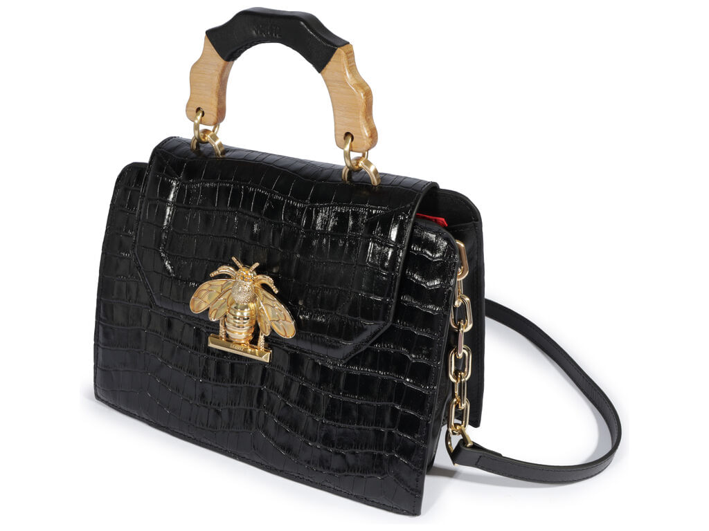 bolsa schutz tiracolo grande believe couro croco preta-2