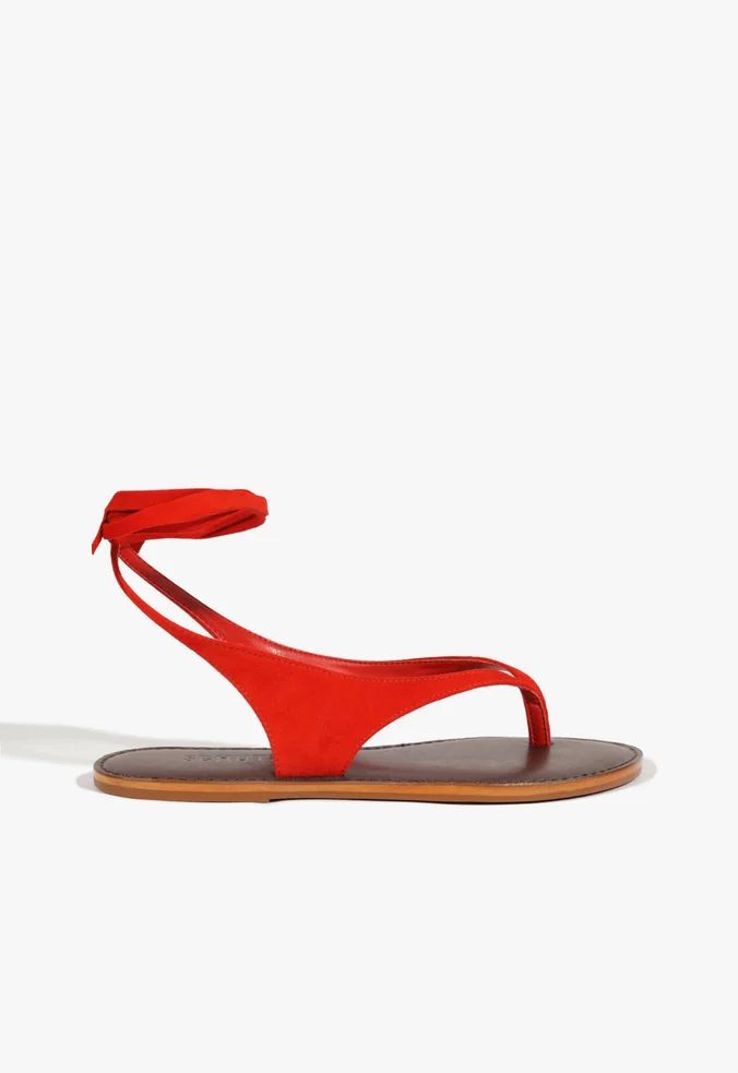 Imagem da variante: Sandália Schutz Rasteira Vermelha Couro Tiras Thong Amarração DELUXE NAPP - ULTRA RED - 35