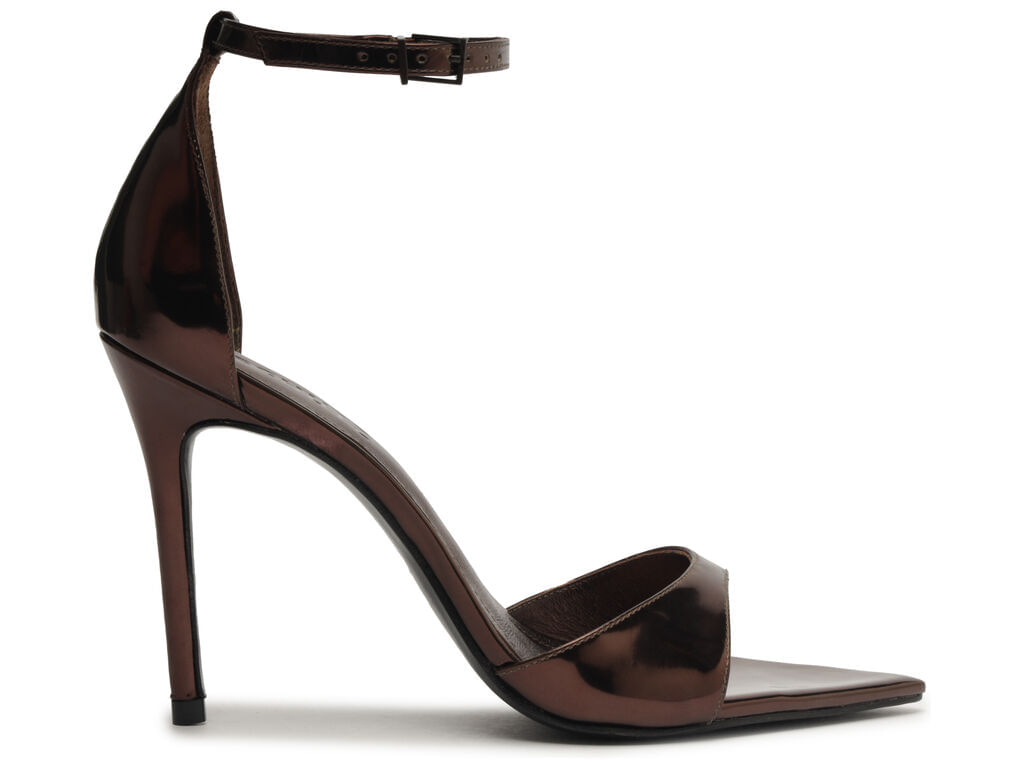sandalia schutz glam couro marrom metalizado bico folha 22007-1