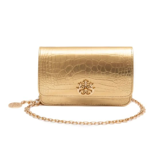 bolsa isla tiracolo em couro natural lizard ouro 056-1