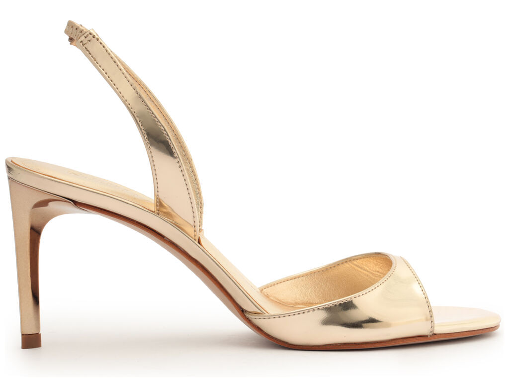 Imagem da variante: Sandália Schutz Scarlett Sling Mid Dourada Salto Médio SPECHIO - PLATINA - 34