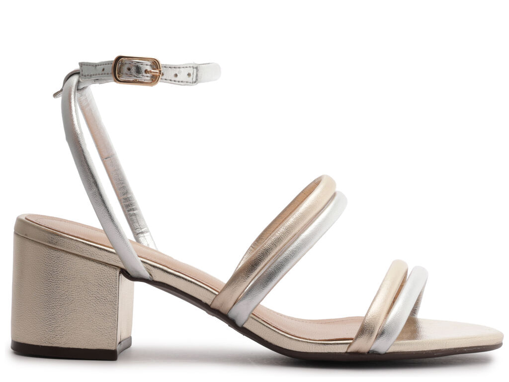 sandalia arezzo salto bloco medio eco metalizada prata/ouro 1005-1