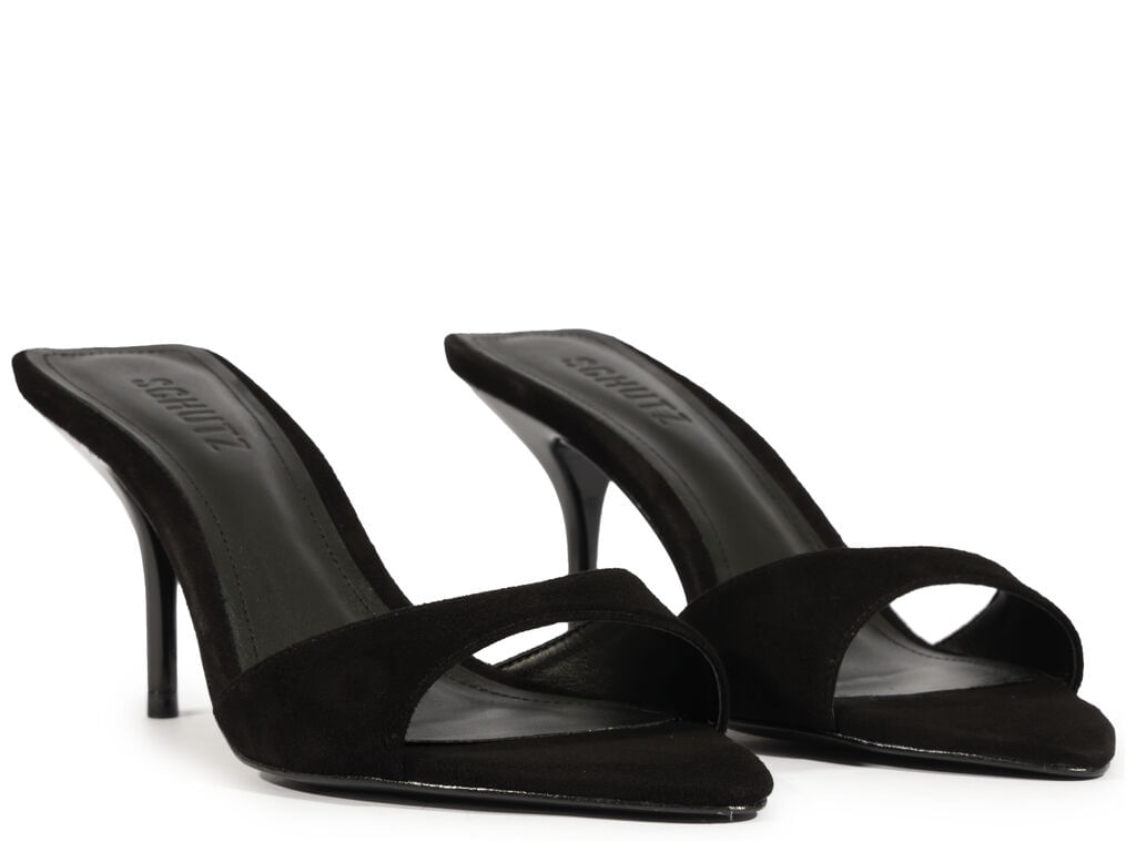 Imagem da variante: Mule Schutz Elodie Camurça Preto Salto Médio CAMURCA CAB - BLACK - 34