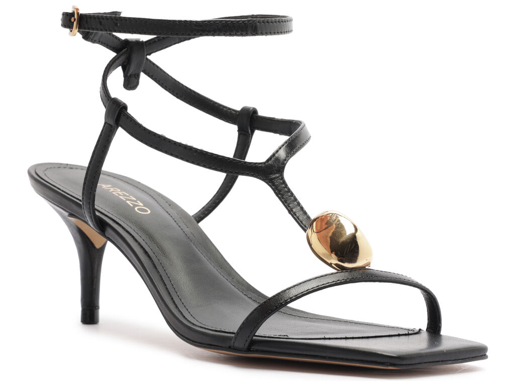 sandalia arezzo salto medio couro preto metal dourado-2