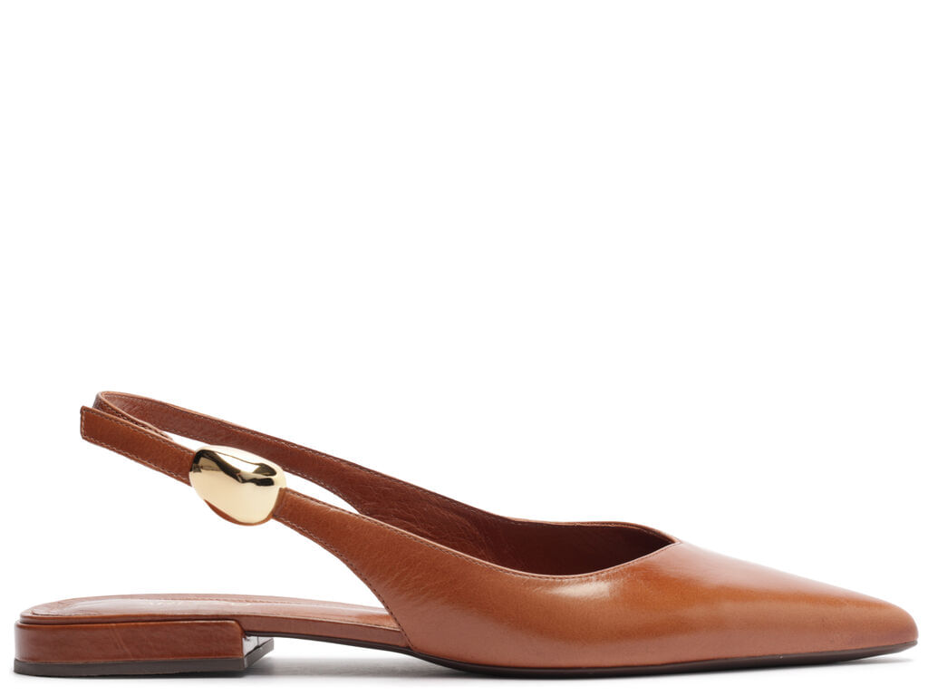 Imagem da variante: Sapatilha Arezzo Slingback Caramelo Couro Metal Bico Fino TOURINO LEA - WARM CARAME - 34