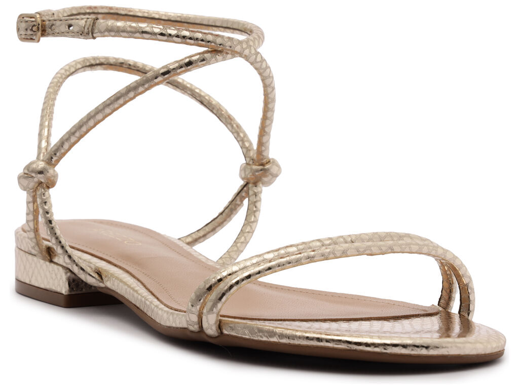 sandalia arezzo rasteira tiras knot dourada couro snake-2
