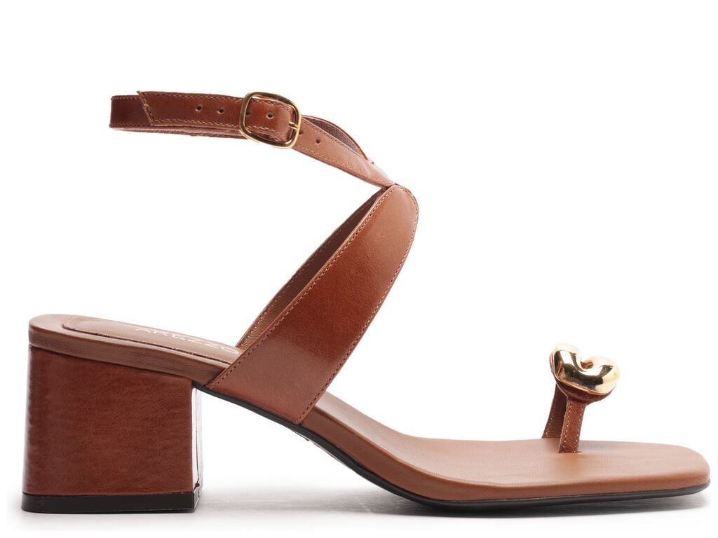 Imagem da variante: Sandália Arezzo Marrom Couro Salto Bloco Metal Bold TOURINO LEA - WARM CARAME - 33